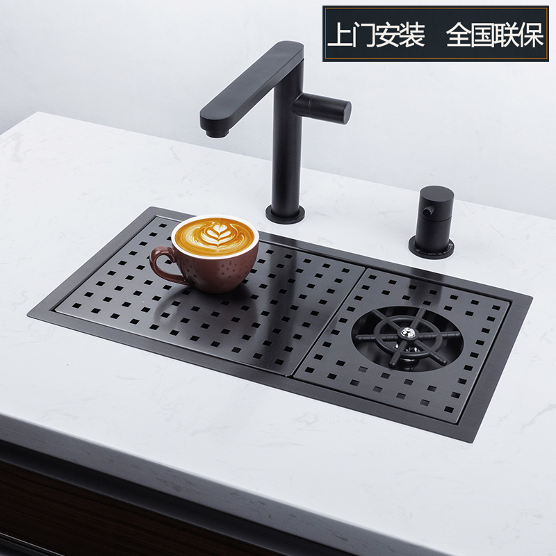 高压带洗杯器水槽咖啡吧台水吧黑小单槽中岛厨房多功能304不锈钢