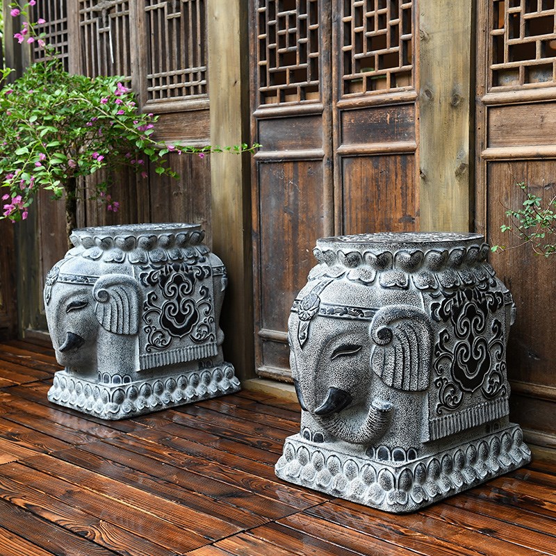 新中式庭院门口看门人造石大象石雕仿石墩子底座门墩抱鼓石大摆件