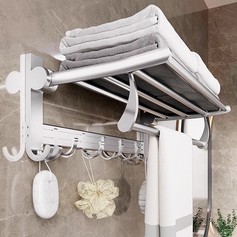 太空铝毛巾架免打孔厕所壁挂式浴室收纳挂杆洗手间卫生间浴巾杆