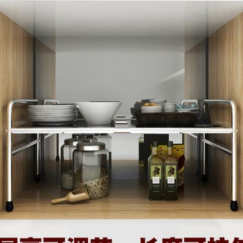 厨房下水槽置物架不锈钢用品可伸缩落地橱柜多层收纳储物锅架家用