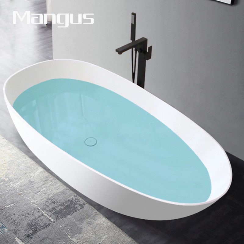 MgS/曼格斯厂家直销人造石浴缸酒店家用独立式一体鹅蛋形北欧浴缸