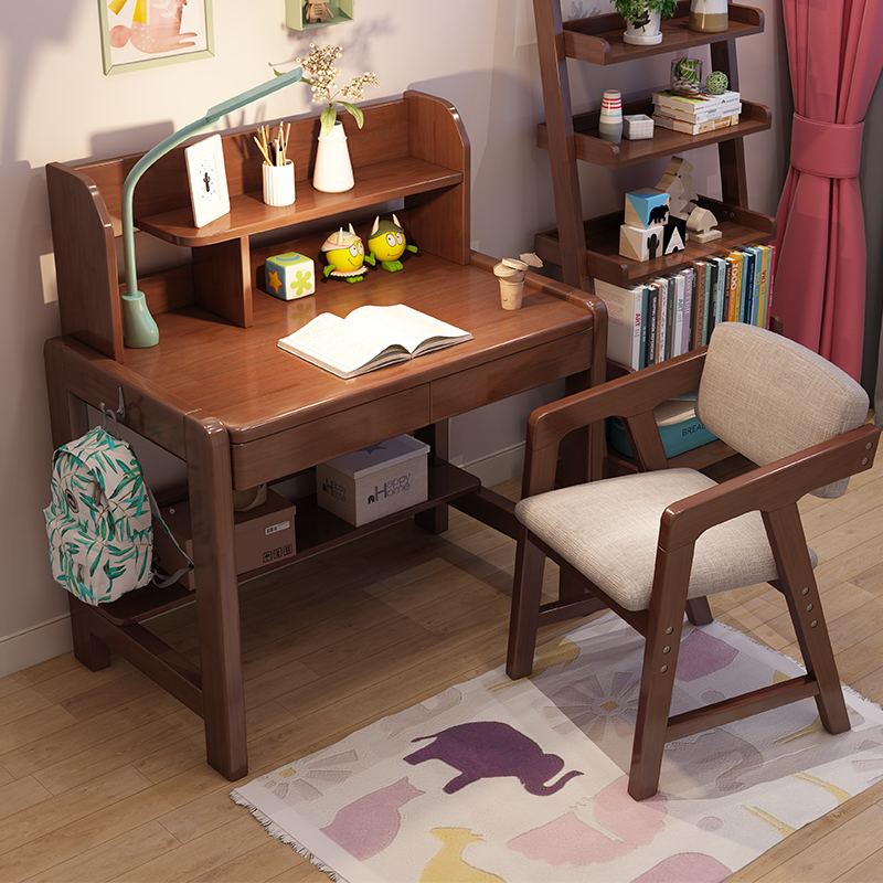 小房间70cm儿童书桌实木简约低书架50宽小型学习桌原木小学生桌子