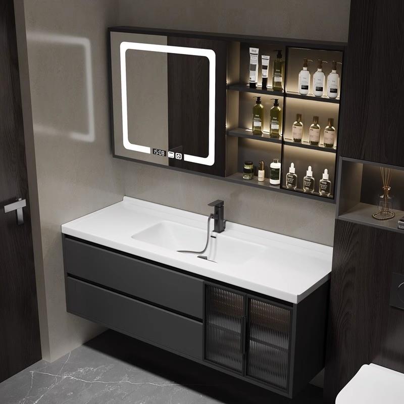 现代简约智能浴室柜组合实木卫生间陶瓷一体盆洗手洗脸洗漱台套装