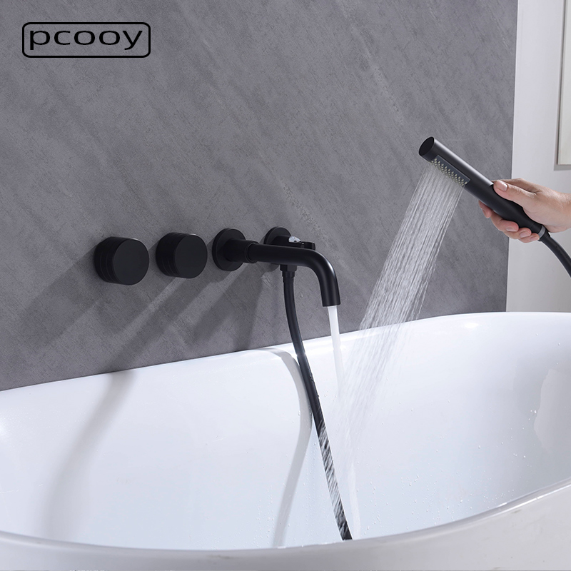 pcooy黑色暗装入墙式浴缸水龙头全铜暗藏浴室冷热水淋浴花洒套装