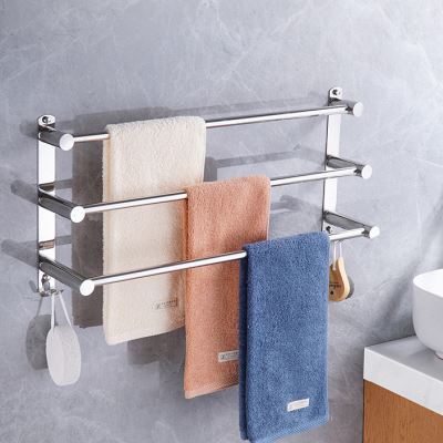 多层304不锈钢毛巾杆浴室挂毛巾架子免打孔单杆双杆卫生间放毛巾