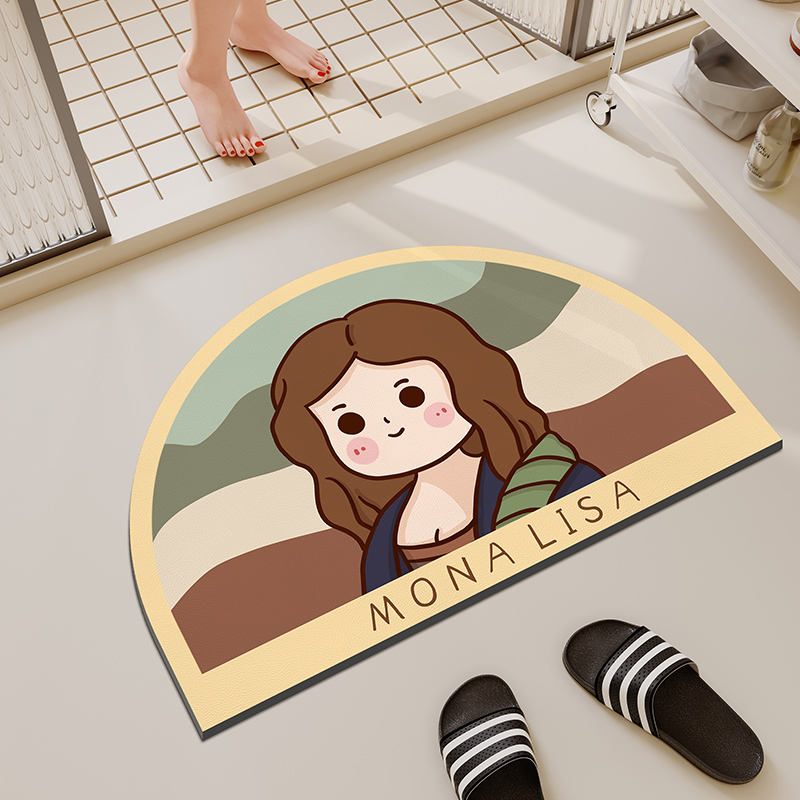 梵高蒙娜丽莎世界名画趣味恶搞浴室吸水地垫卫生间速干防滑脚垫