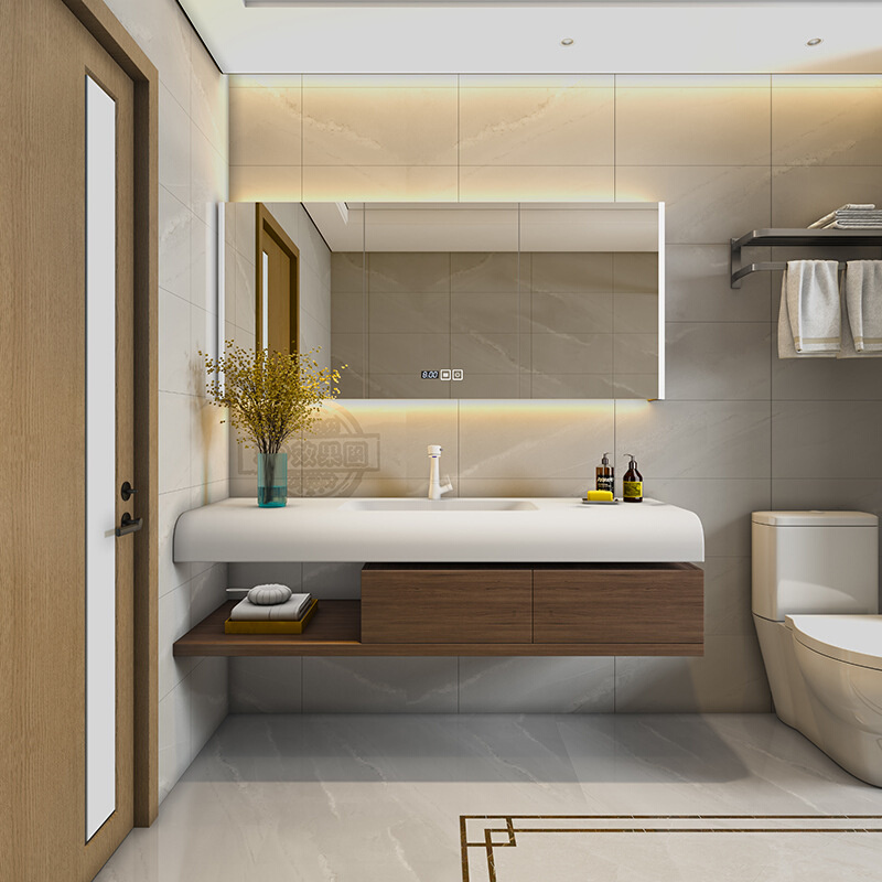 速发OD59简约新中式可丽耐一体台盆浴室柜组合智能卫生间洗漱台洗