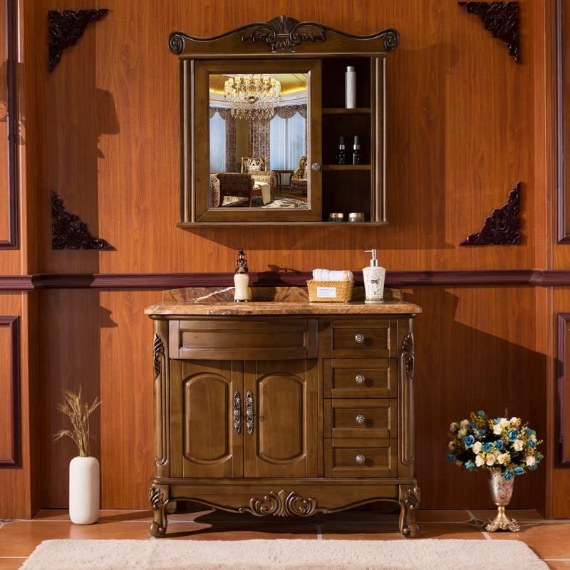 欧美式浴室柜橡木落地仿古卫浴柜卫生间实木洗漱台洗手盆镜柜组合