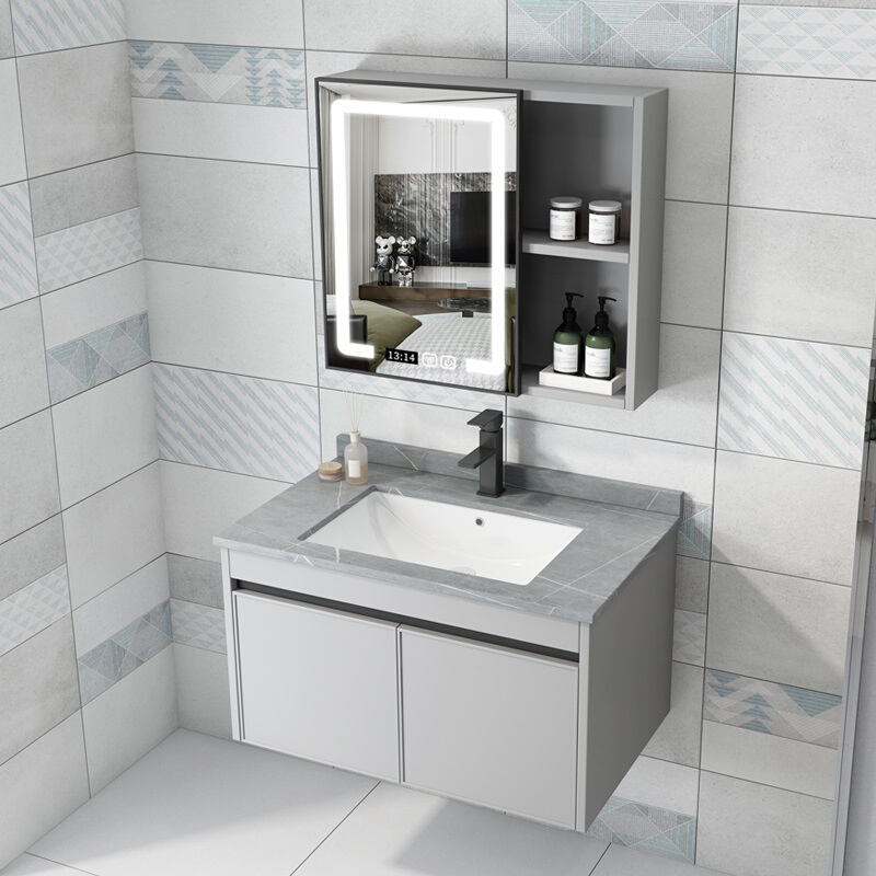 可批简约太空铝岩板浴室柜卫生间一体陶瓷盆壁挂式洗脸盆洗手池洗