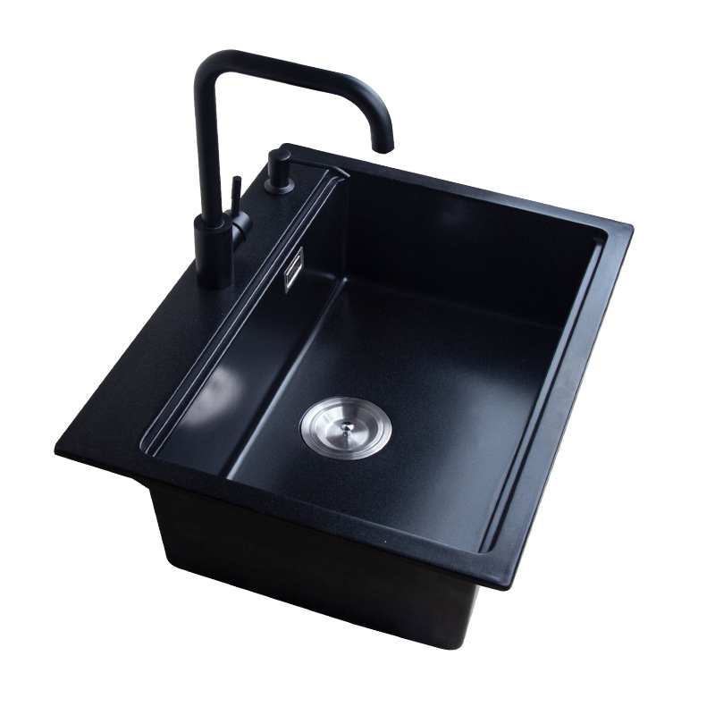【】石英石水槽单槽黑色花岗岩厨房一体成型洗菜盆BG6849