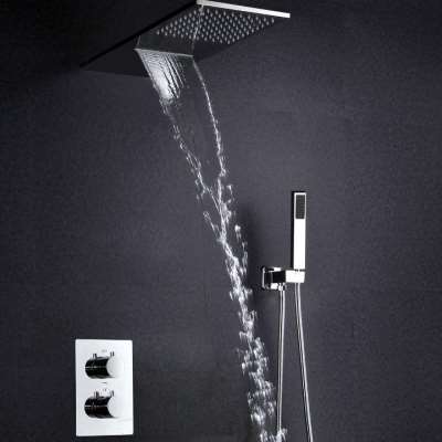 隐藏墙体瀑布花洒雨淋浴器暗装嵌入墙式智能恒温淋浴屏大花洒套装