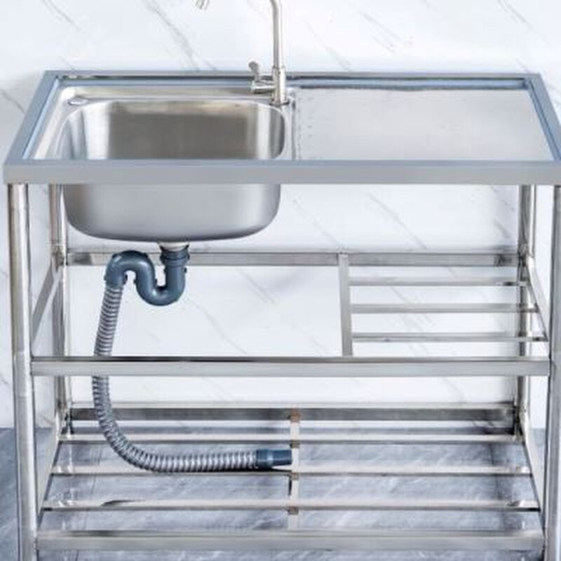 厨房不锈钢水槽单池台面一体式洗菜盆洗碗槽简易带支架工作台家用