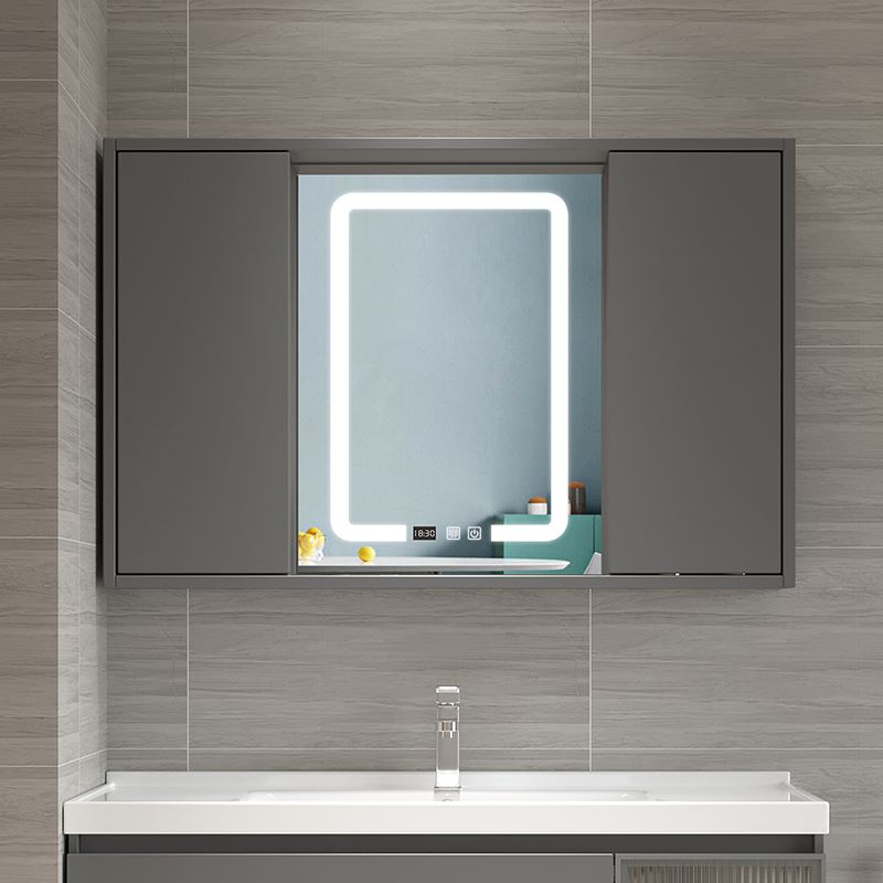 卫生间镜子带置物架隐藏式折叠风水镜柜挂墙式实木推拉智能浴室镜