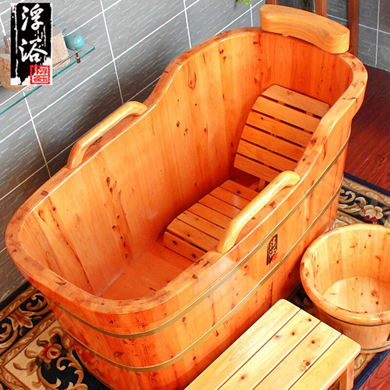 浮玉木桶浴桶成人泡澡桶香柏木实木浴缸加厚洗澡桶木质盆美容家用