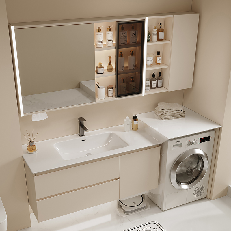 陶瓷一体盆洗衣机柜组合现代简约浴室柜卫生间洗手台洗脸盆柜岩板
