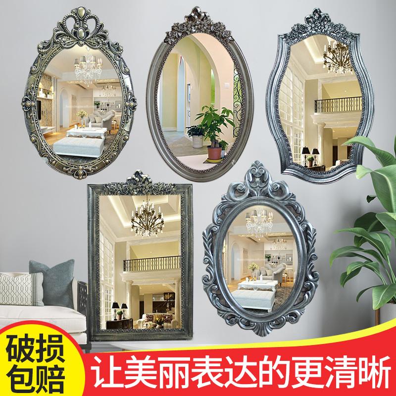 美式墙壁雕刻欧式浴室镜立体家居饰品挂镜玄关壁炉装饰镜卫浴镜u