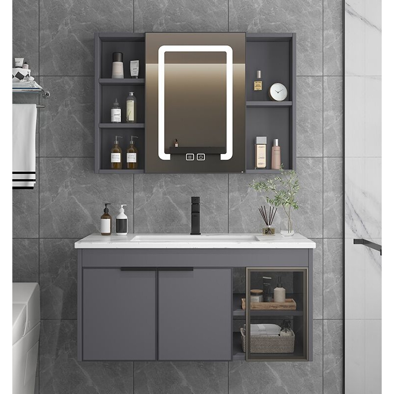 现代简约太空铝浴室柜洗脸盆柜组合卫生间岩板陶瓷一体盆洗手台柜