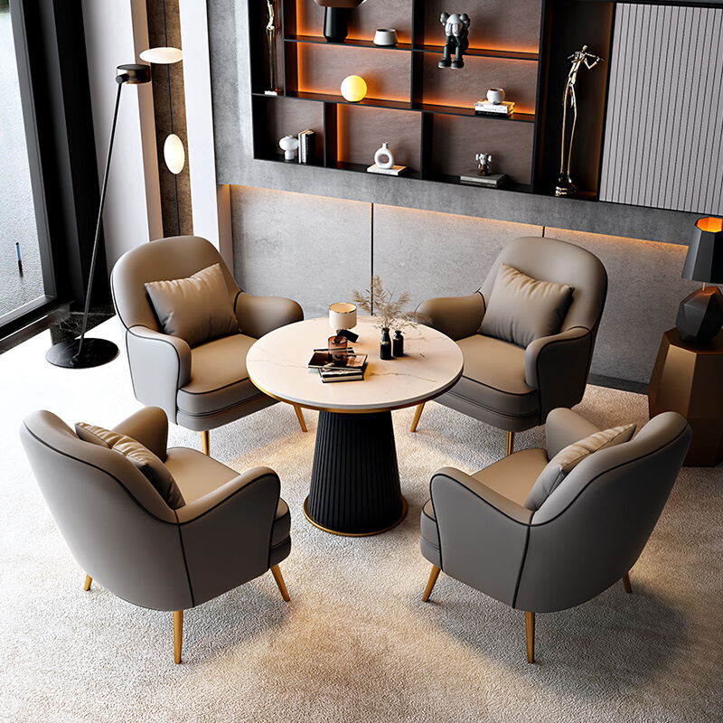 北欧轻奢现代单人沙发椅子售楼处商务洽谈沙发椅接待会客桌椅组合