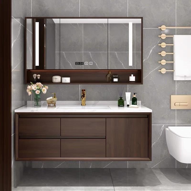 定制浴室柜组合新中式橡木实木一体陶瓷盆卫生间洗脸洗手盆柜卫