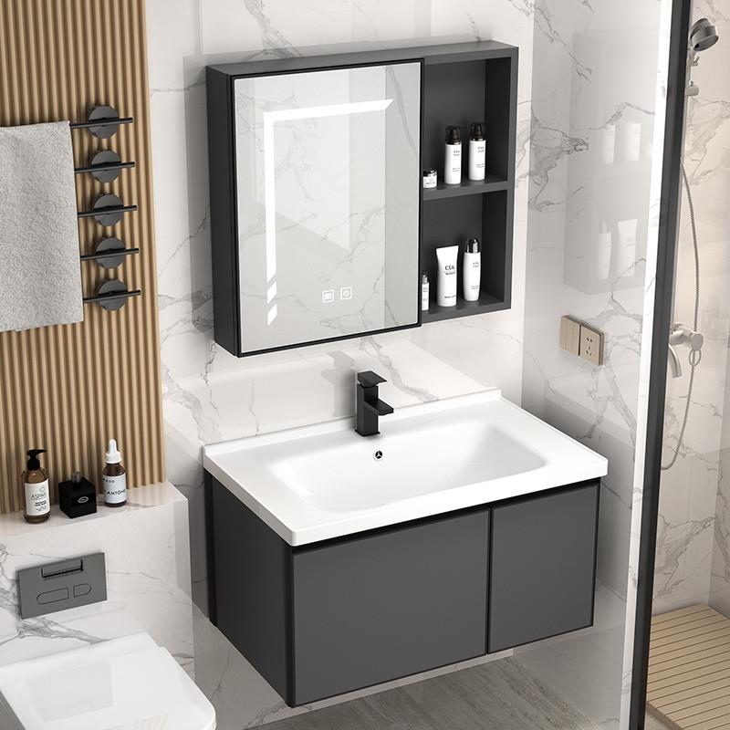 现代简约铝合金浴室柜组合小户型卫生间洗脸盆柜洗漱台陶瓷一体盆