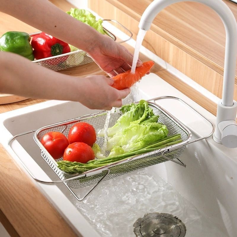 不锈钢家用厨房沥水篮便携伸缩水槽沥水架洗菜盆水池餐具碗收纳架