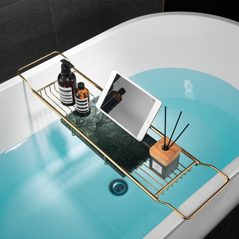 北欧卫生间浴缸置物架不锈钢伸缩多功能浴室沐浴手机架金色收纳架