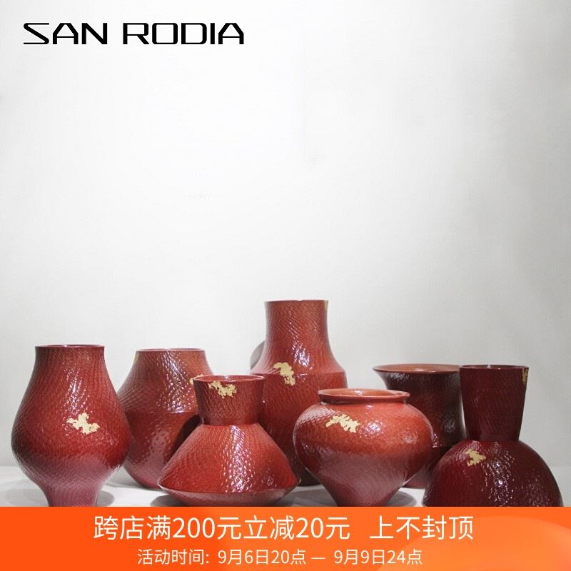 新中式红色手绘陶瓷花瓶样板房售楼处酒店博古架玄关插花器装饰品