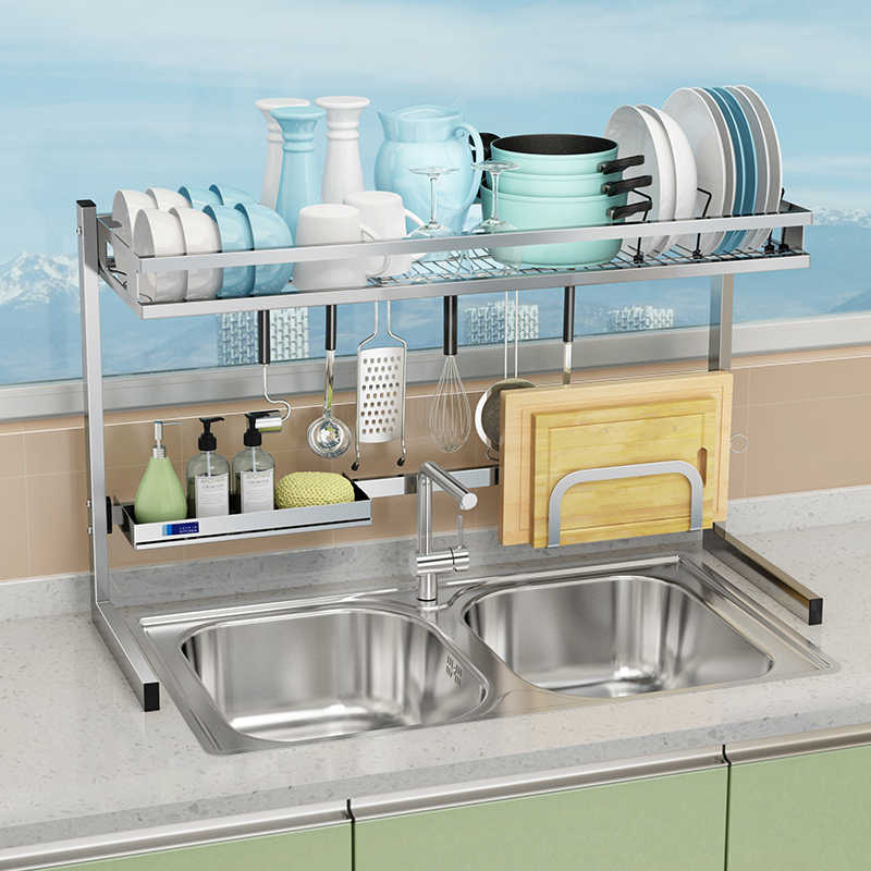 304不锈钢水槽沥水架碗碟架厨房收纳架晾碗放碗架水池上方置物架