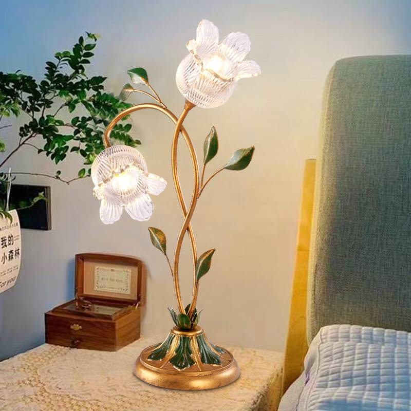 美式田园创意花形装饰台灯现代简约艺术卧室儿童房房间床头柜灯具
