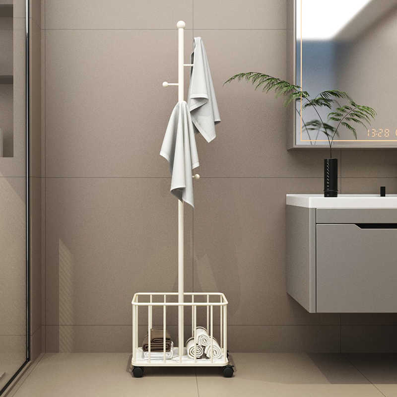 现代卫生间置物架浴巾架落地毛巾架浴室厕所浴缸脏衣篮收纳架带轮
