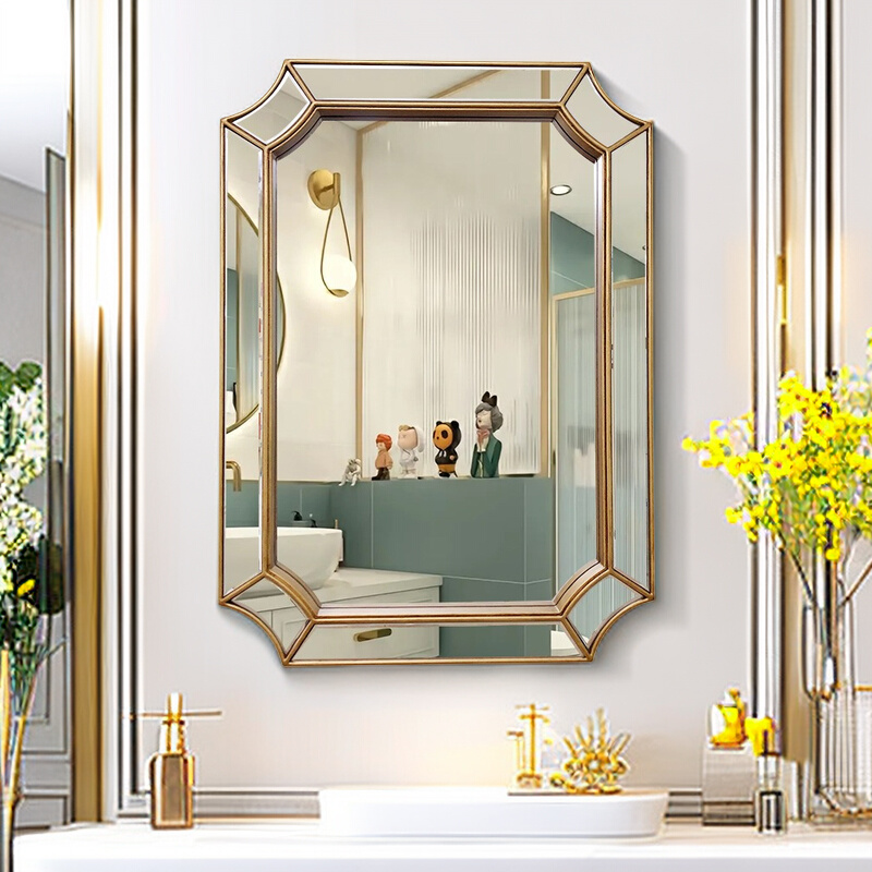 欧式美式轻奢浴室镜壁挂卫生间梳妆镜酒店KTV装饰镜子立体卫浴镜