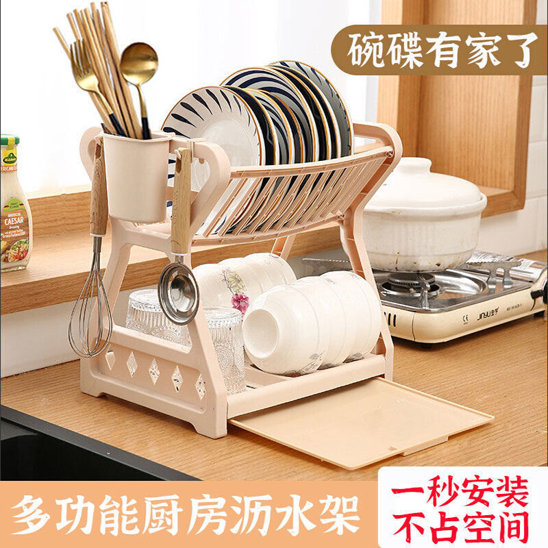 厨房沥水架碗碟筷子收纳架调味料储物架家用碗柜多功能台面置物架
