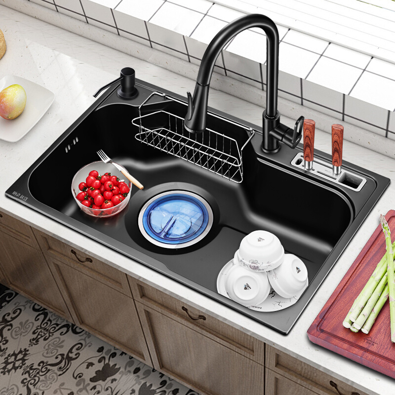 黑色纳不锈水槽大0米单槽34多功能洗171菜盆洗碗洗钢菜池厨房台下