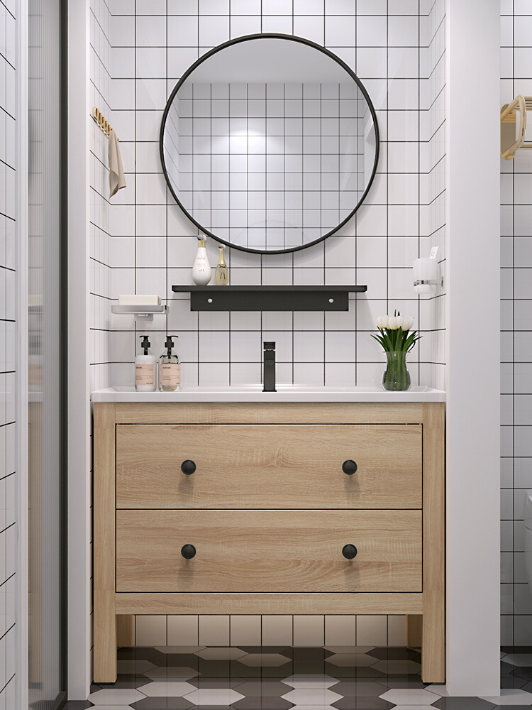 定制日式卫浴室柜组合现代简约小户型实木洗漱台洗手洗脸盆柜套装