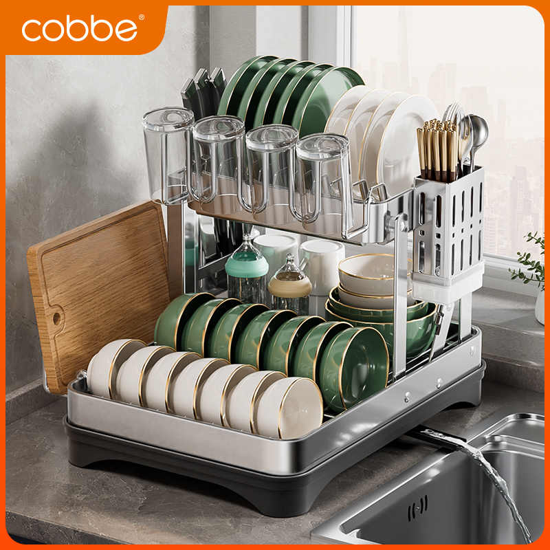 卡贝304不锈钢厨房置物架碗碟碗盘沥水架多功能放碗筷收纳盒碗柜