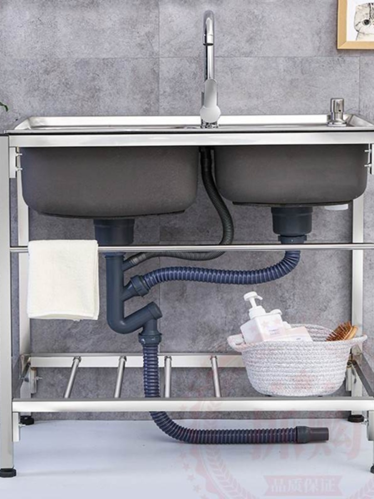 厨房水台柜水槽不锈钢柜抓购台面一体集成水盆厨房洗碗洗菜盆带架