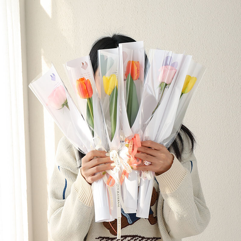 。单支花束包装透明玫瑰鲜花套袋袋子小束花单只摆摊花艺包花材料