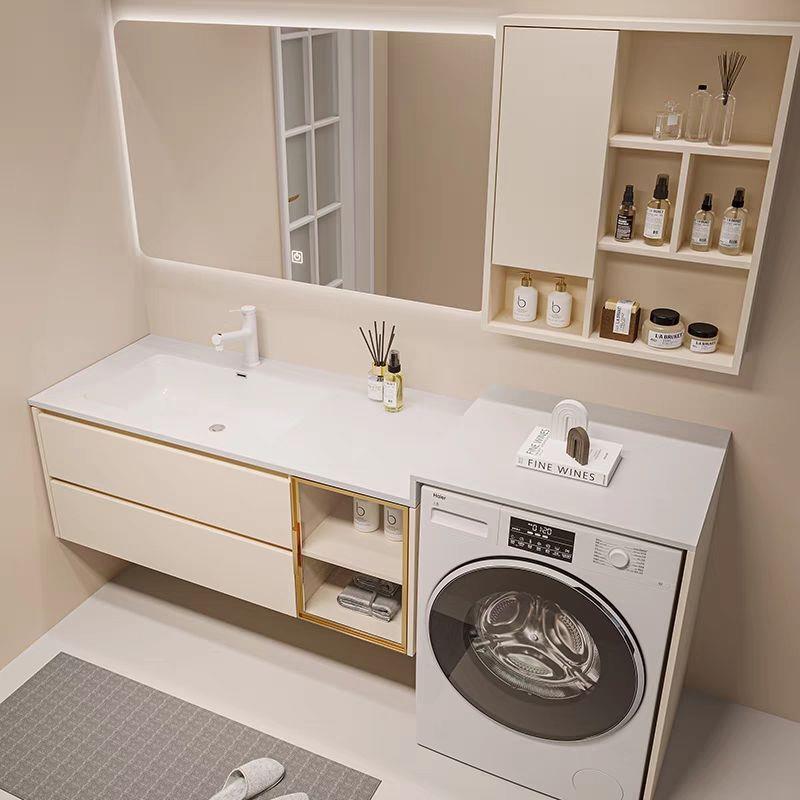 简约奶油风阳台卫生间洗衣机一体柜组合岩板无缝盆洗漱台洗脸盆柜