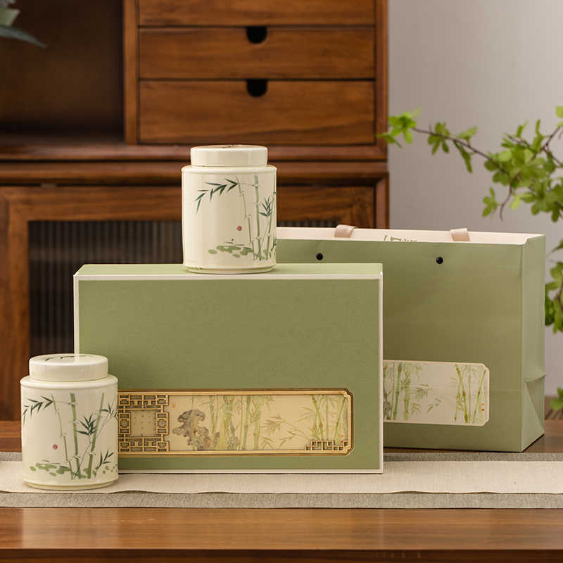 新款绿茶礼盒装空盒明前龙井碧螺春猴魁毛峰通用高档茶叶瓷罐包装