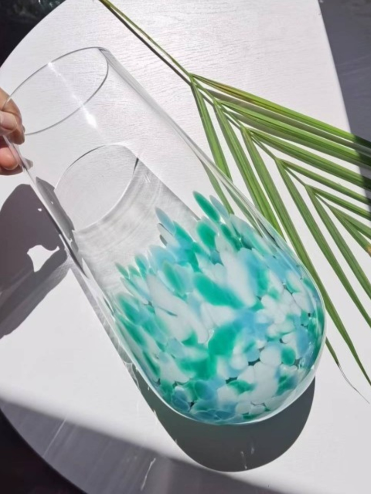 蓝天白雪水晶料手工直筒蛋形透明玻璃花瓶水养插花器家居装饰摆件