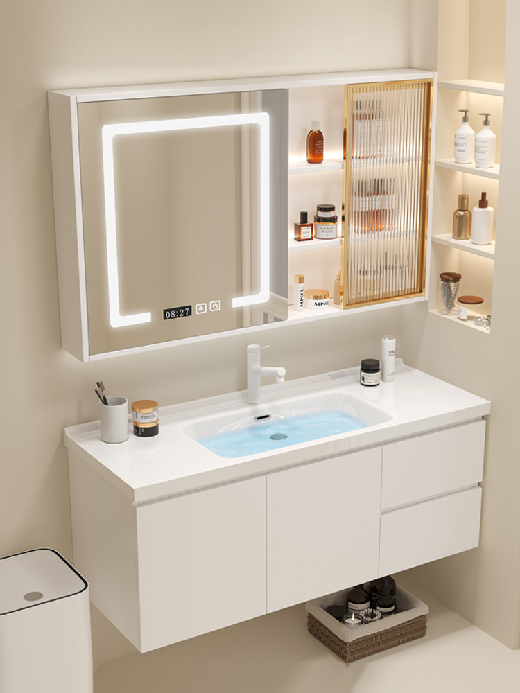 现代简约洗手洗脸盆柜组合轻奢实木陶瓷一体盆浴室柜卫生间洗漱台