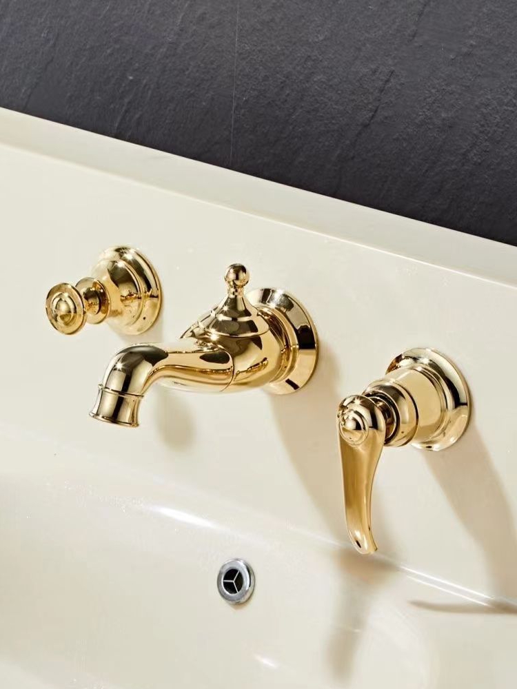 浴室柜铜芯水龙头配件墙式分体洗面盆三件套冷热出水厨房抽拉喷头