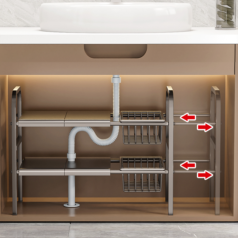 下水槽置物架收纳柜子分层隔板浴室卫生间空间利用神器厨房橱柜内