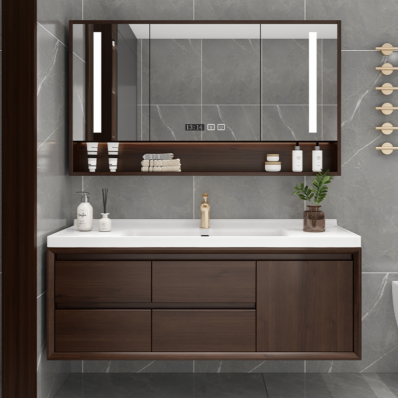 浴室柜组合智能新中式橡木岩板台面定制盆卫生间洗脸洗手盆洗漱台