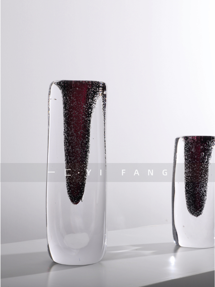 定制一匚样板间琉璃气泡花器暗红装饰售楼处客厅餐桌茶几玄关花瓶