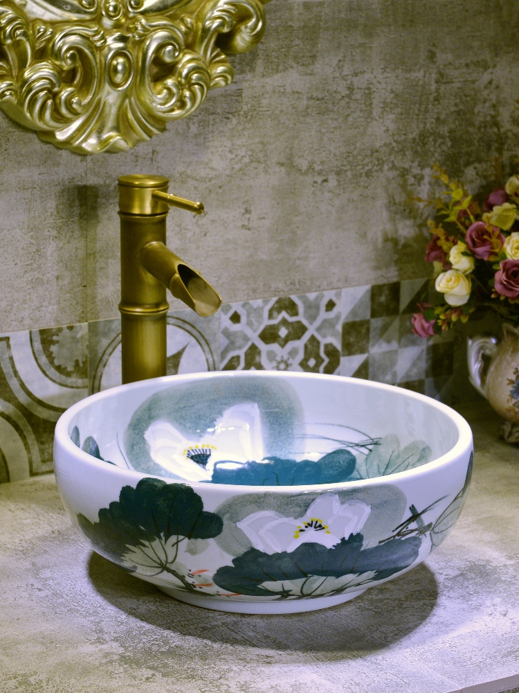 台上盆洗手盆欧式台上艺术盆小号陶瓷卫生间圆形面盆家用台盆35cm
