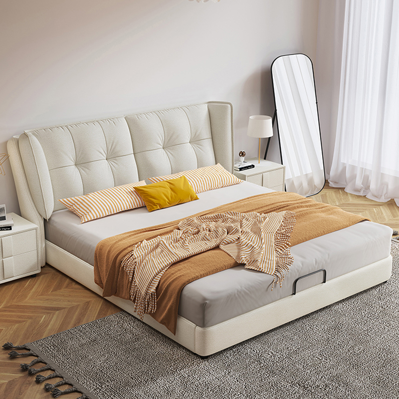 2024新款意式轻奢真皮床现代简约1.8m双人床主卧储物软包实木大床