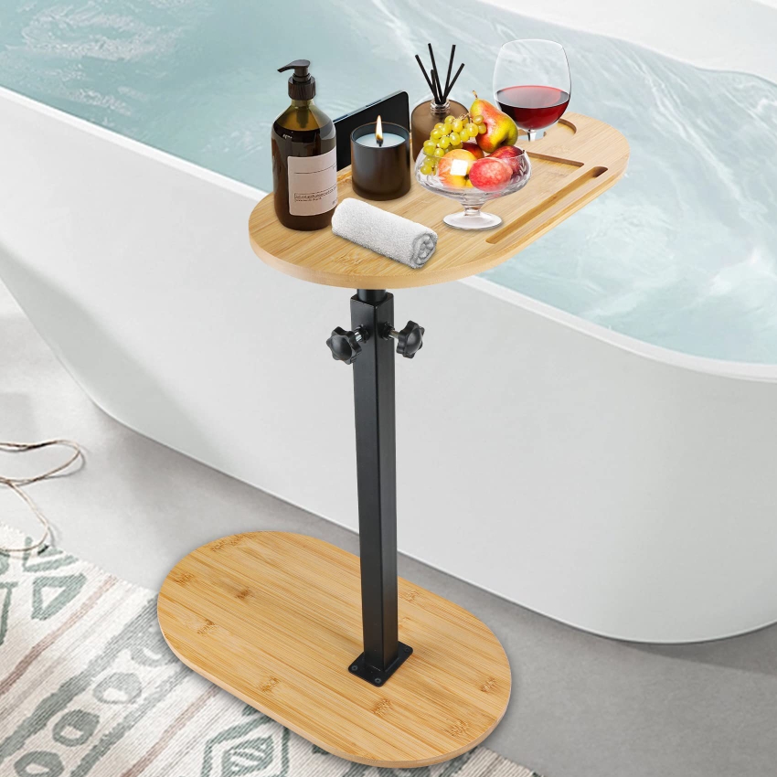 竹制浴室架浴缸收纳置物架室内便携桌子手机平板支架卫浴架托盘