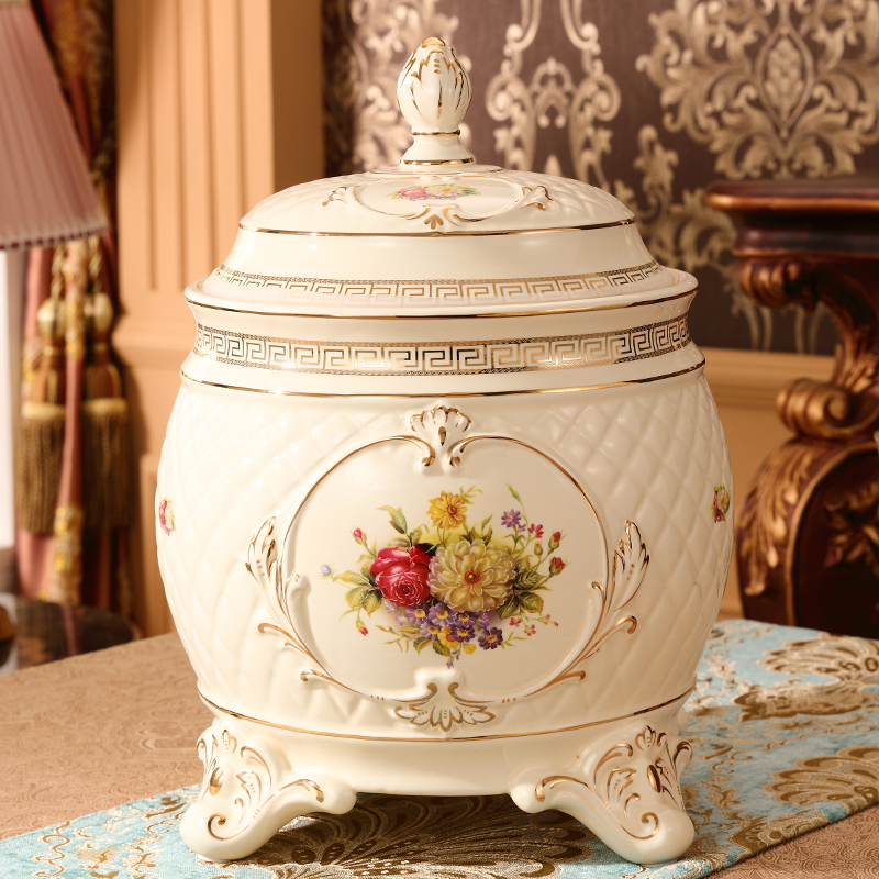 欧式陶瓷米缸米桶20斤10公斤装家用厨房收纳盒带盖密封米粉储物罐