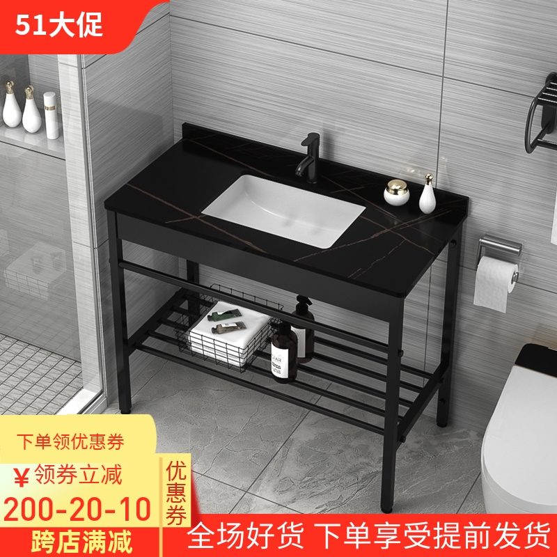 阳台落地式洗手盆简约不锈钢支架卫生间陶瓷一体浴室柜组合岩台面